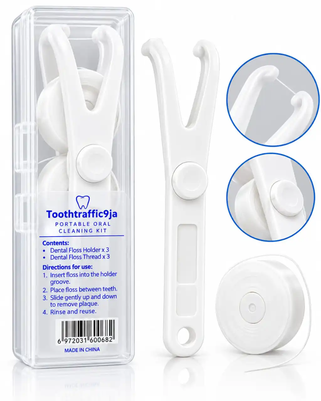 Y-Shaped Dental Floss Holder + Minted Floss-10m x 3 (Wholesale) - Image 1